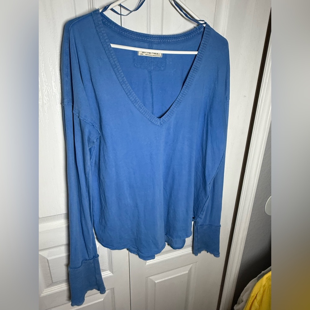 We The Free Blue V-Neck Blouse